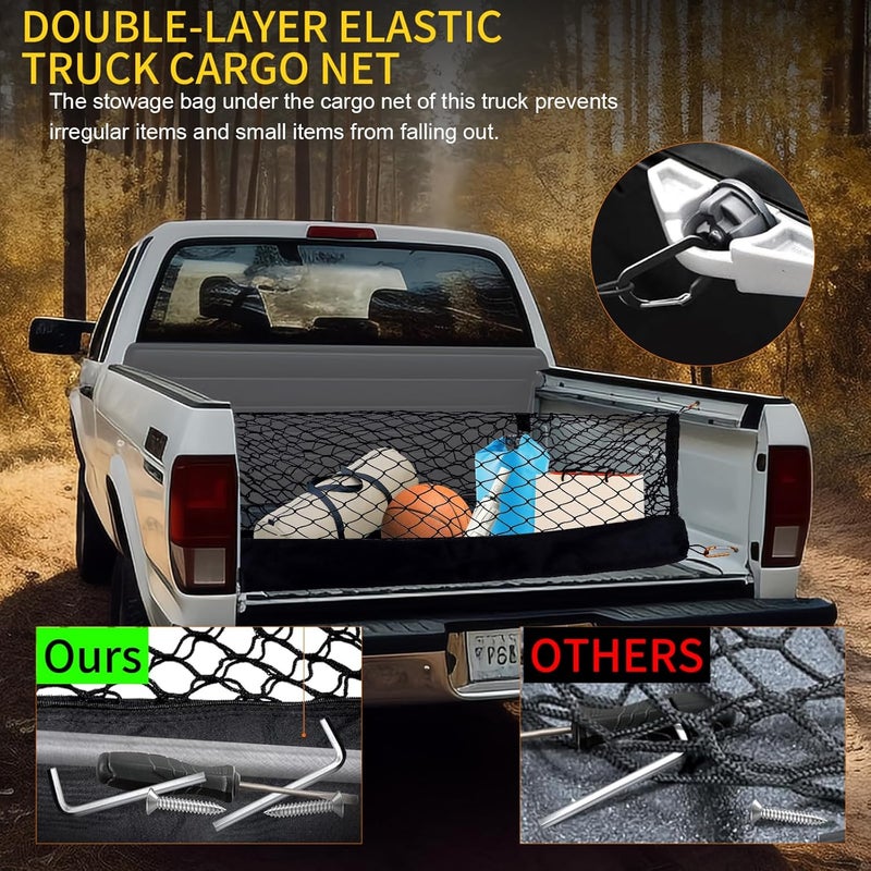 Yinnianets Envelope Style Truck Bed Cargo Net Fits for 2020-2025 Jeep Gladiator JT, Highly Elastic Truck Cargo Net for Gladiator JT Accessories,Upgraded Storage Bag & Heavy Duty Carabiners - Image 5